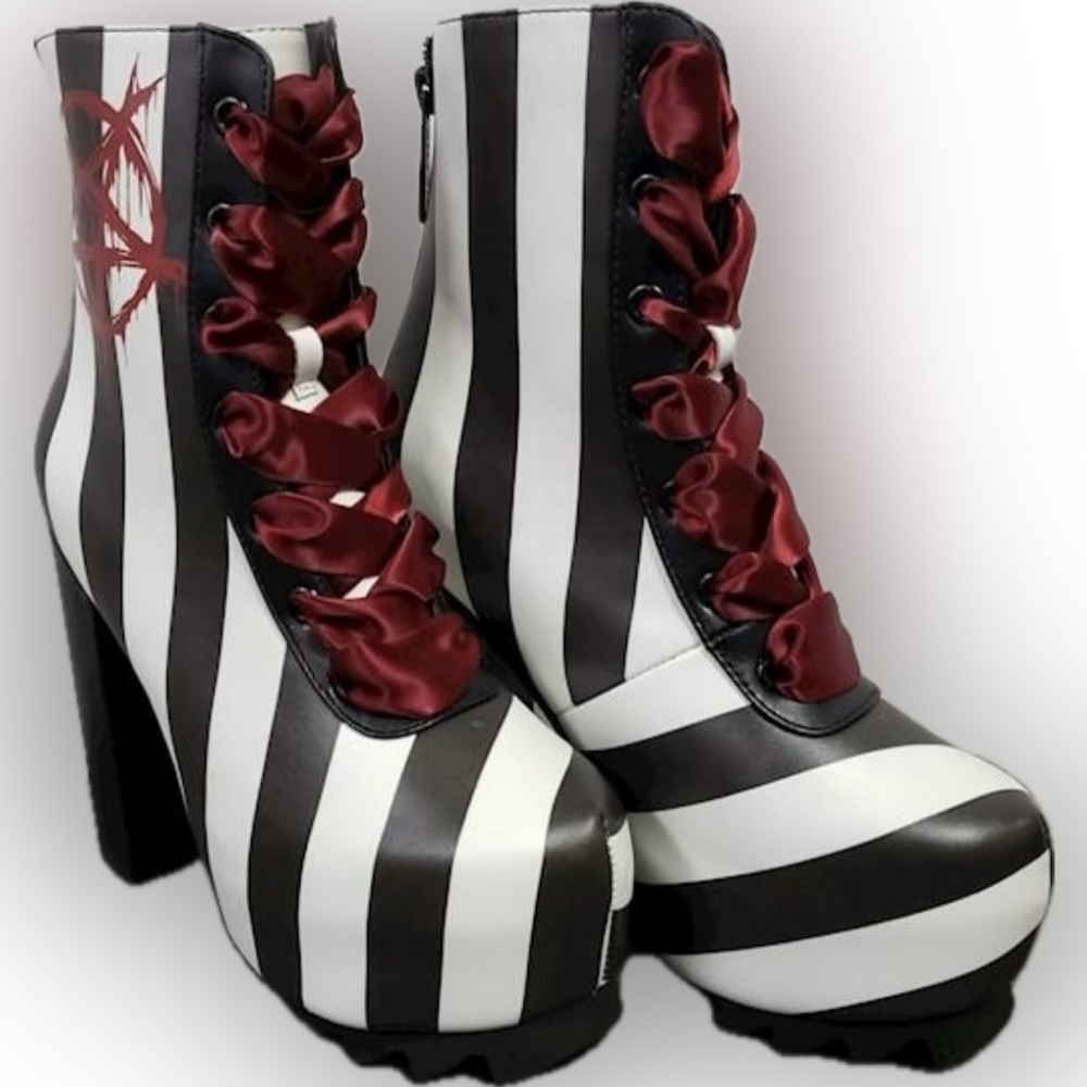 Killstar Black and White Striped Women's Boots - Picture 2 of 16